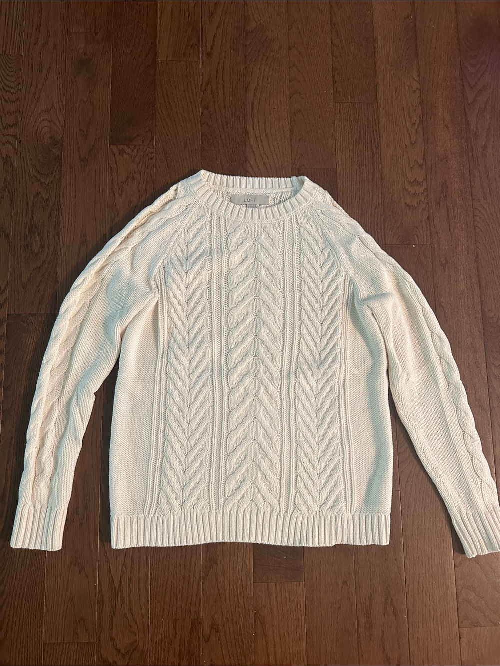 LOFT Cream Cable Knit Crewneck Sweater